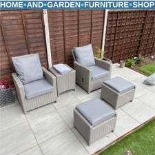 5 Pcs Rattan Garden Lounge with Footstool Cooler Bar Table & Conversation Seats