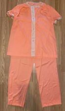 Vanity Fair Nylon Vtg 2 PC Coral Pajama Lounge Set Top Pants Sz 34