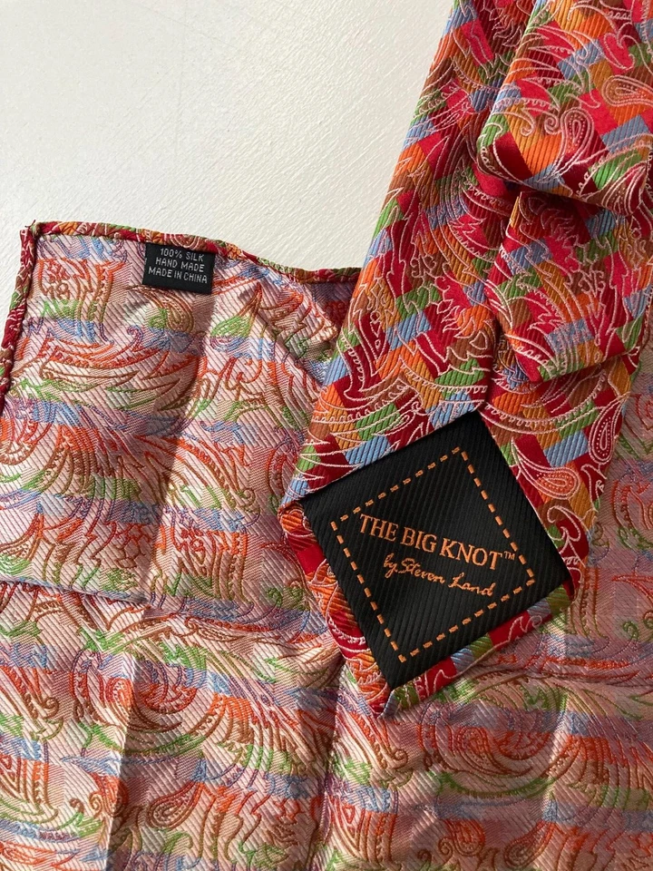 STEVEN LAND-GRAN NUDO-Corbata/Bolsillo Cuadrado de Seda Hecho a Mano para Hombres Multicolor 65" Foto 3 de 3