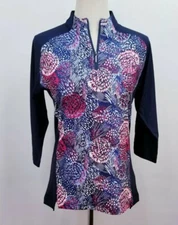 PING Zip Mock Golf Polo Shirt, Womens Sz S/M, Multi, 3/4 Sleeves, NEW, Bust 37