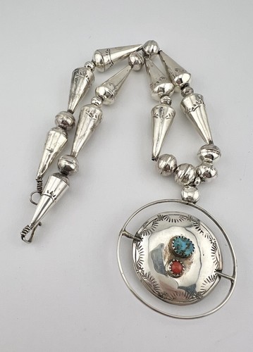 Vtg Navajo Sterling Silver Cone Bench Bead Spinner Pendant Necklace 16" - 47g