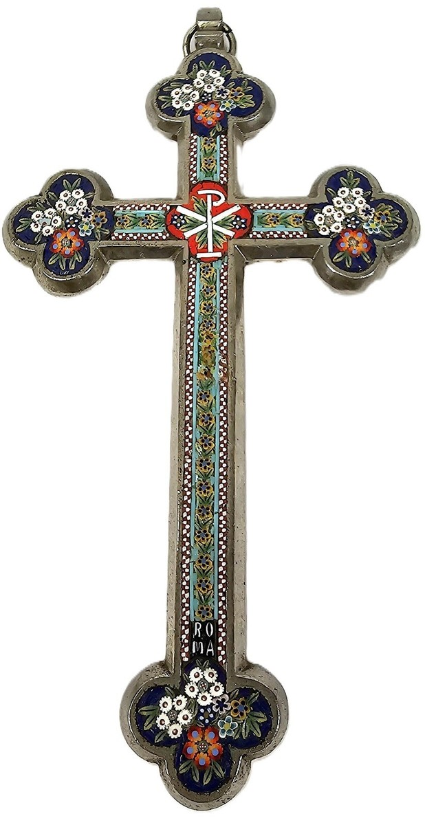 Micro mosaic blessing cross by Josef Anton Stocker, marked Roma