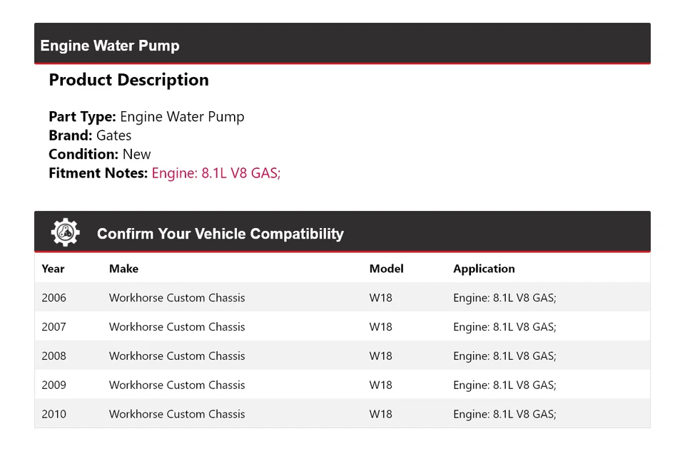 Ворота водяного насоса для газового двигателя W18 8,1 л V8 2006-2010 Workhorse на заказ шасси - Изображение 2 из 4
