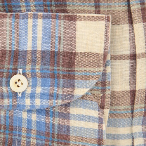Finamore Napoli Beige Plaid Linen Shirt - Extra Slim - 15.5/39 - (OO) - Picture 3 of 4