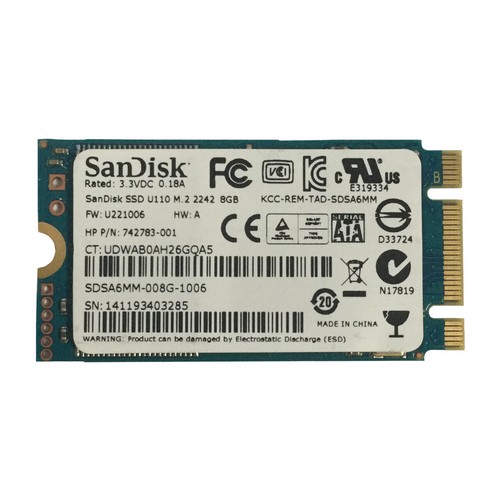 HP 742783-001 Sandisk U110 M.2 2242 8GB MLC SATA III SSD  - Picture 1 of 2