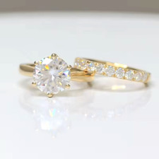 2.20 Ct Round Cut VVS1 Moissanite Bridal Set Wedding Ring 14K Yellow Gold Plated