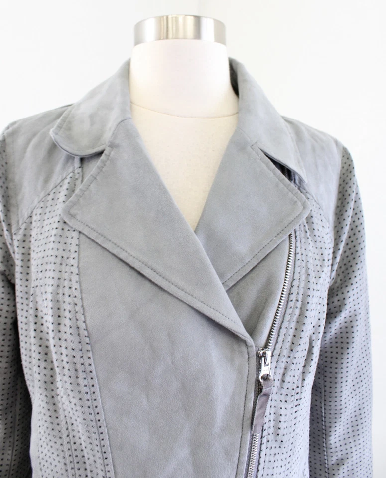 Hei Hei Anthropologie Gray Perforated Faux Vegan Suede Moto Jacket Size S - Image 3 of 4