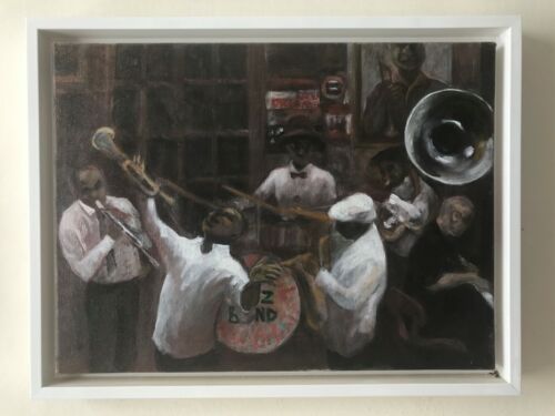 Abend/Innenraum New Orleans Jazz, Konservierungshalle, signiertes Ölgemälde gerahmt - Bild 1 von 6