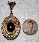 Antique Art Deco Onyx Oval Gemstone Necklace Pendant Pre-1930 Antique Jewelry