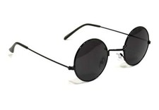 2 RETRO ROUND HIPPIE SUNGLASSES JOHN LENNON STYLE BLACK FRAME DARK LENS unisex