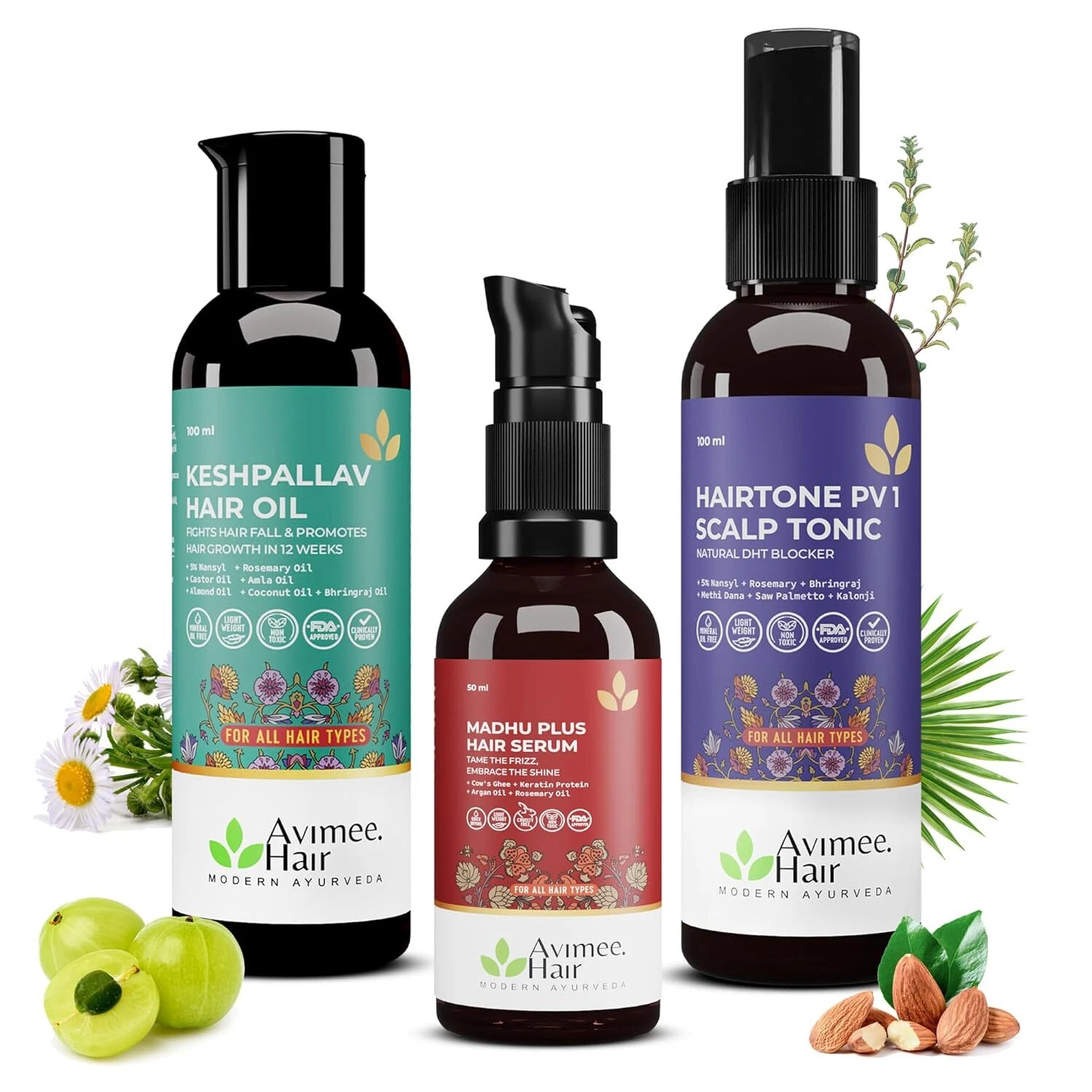 Avimee Herbal Keshpallav Hair Oil, Scalp Tonic & Madhu Plus Hair Serum