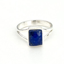 925 Sterling Silver Vintage Lapis Lazuli Gemstone Band Ring Size 8