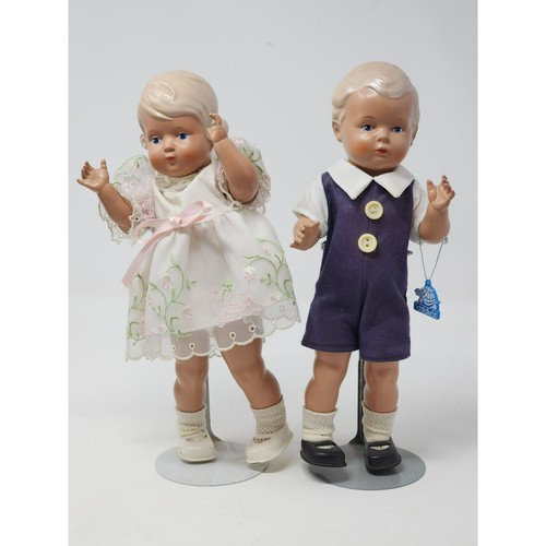 Vintage Schildkrot Turtle Mark T-25 Boy And Girl Dolls Embroidered Turtles