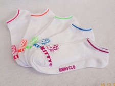 HELLO KITTY Women's Socks NO SHOW White/Colors 5 Pairs Shoe Size 4-10 - New