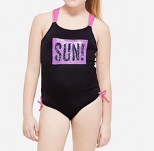 Justice for Girls Sun Fun flip Sequin Swimsuit One Piece Size 16 NWT