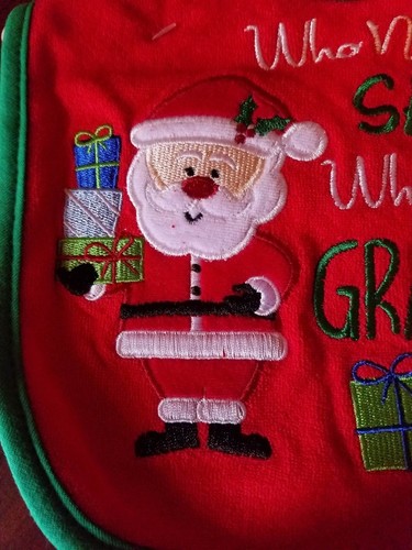 INFANT BABY ESSENTIALS WHO NEEDS SANTA WHEN I HAVE GRANDMA? ONE SIZE BIB NWT - Picture 4 of 8
