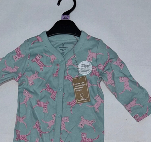 BNWT Mothercare 6-9 Months Green Pink Cheetah Pattern Bodysuit Brand New - Picture 2 of 3