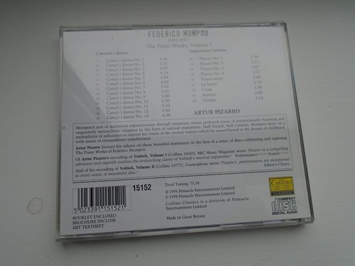 Federico Mompou - Piano Works Vol. 1 Pizarro CD 1998 - Picture 3 of 3