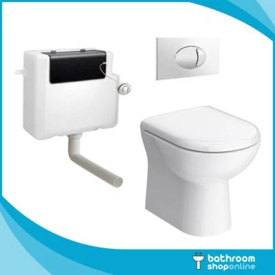 BATHROOM SHOP ONLINE Linton Back to Wall BTW Toilet WC Pan, Soft Close Seat, Cistern & Flush Plate