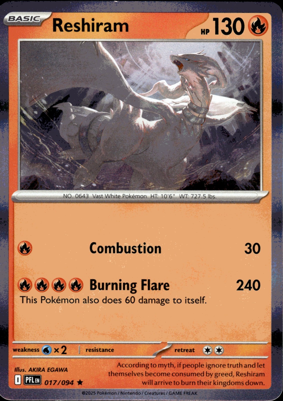 Reshiram 017/094 Me02: Phantasmal Flames Holo - Near Mint