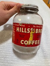 VTG Hills Bros. Coffee Glass Jar Paper Label One Pound As seen