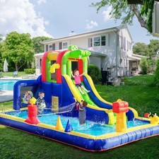 Inflatable Water Slides Bounce House Ball Game Gun Large Splash Pool w/ Blower
