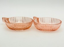 (2) Vtg. Anchor Hocking Pink Depression Glass Queen Mary Handled Bowls Ribbed