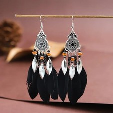 Ethnic Real Feather Earrings Long Boho Drop Women Girls Fashion Jewellery