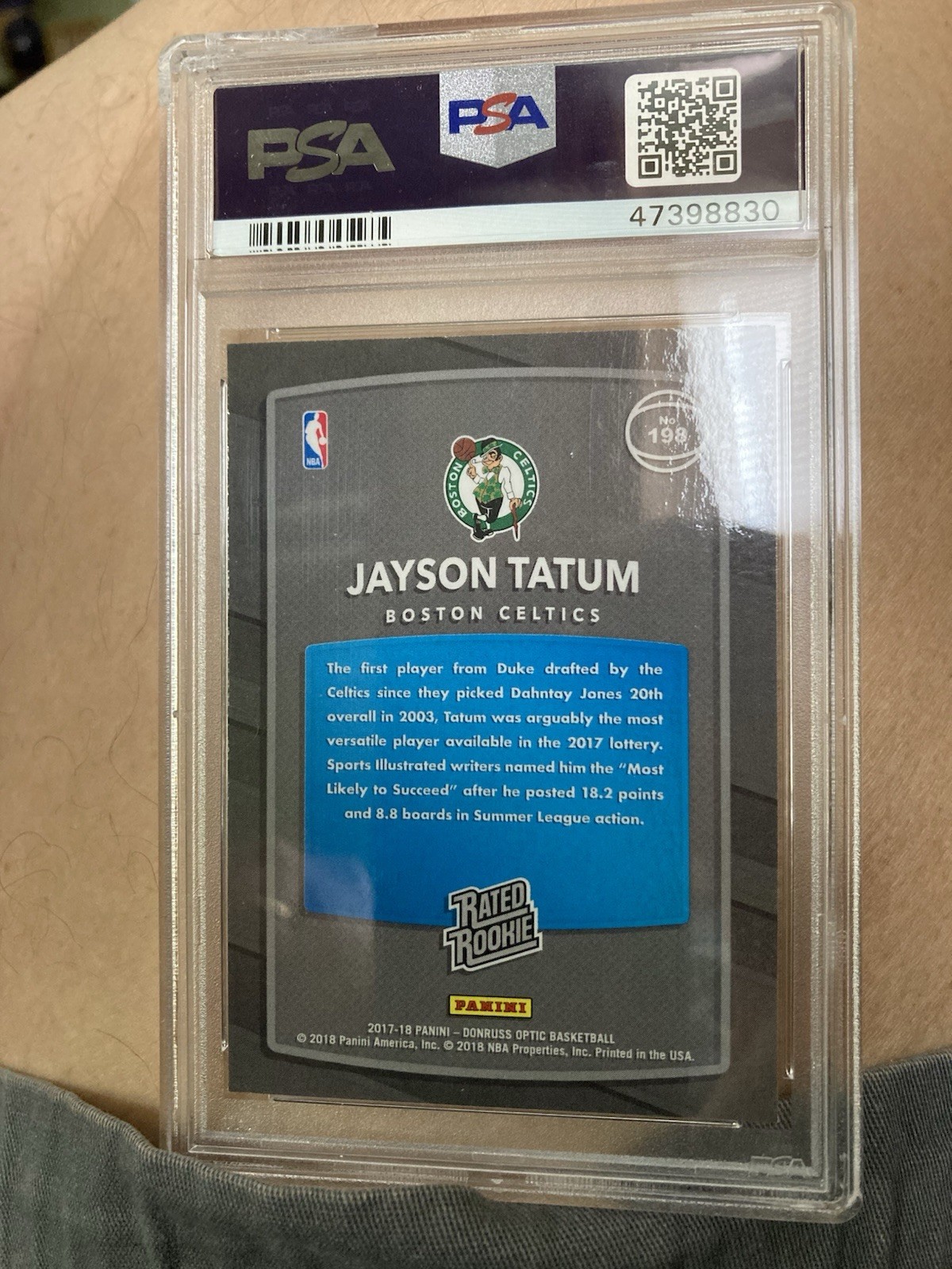 2017-18 Panini Donruss Optic - Rated Rookie Jayson Tatum #198 (RC) PSA 8 view 4