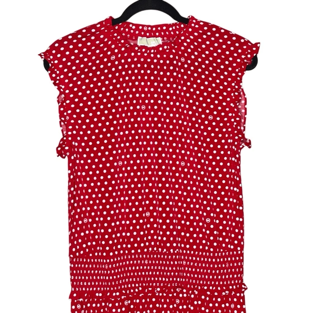 Abito midi Michael Kors rosso bianco a pois vita fumè taglia L nuovo