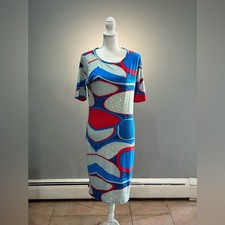 Red/Blue Lularoe S/S Midi Dress Size L EUC