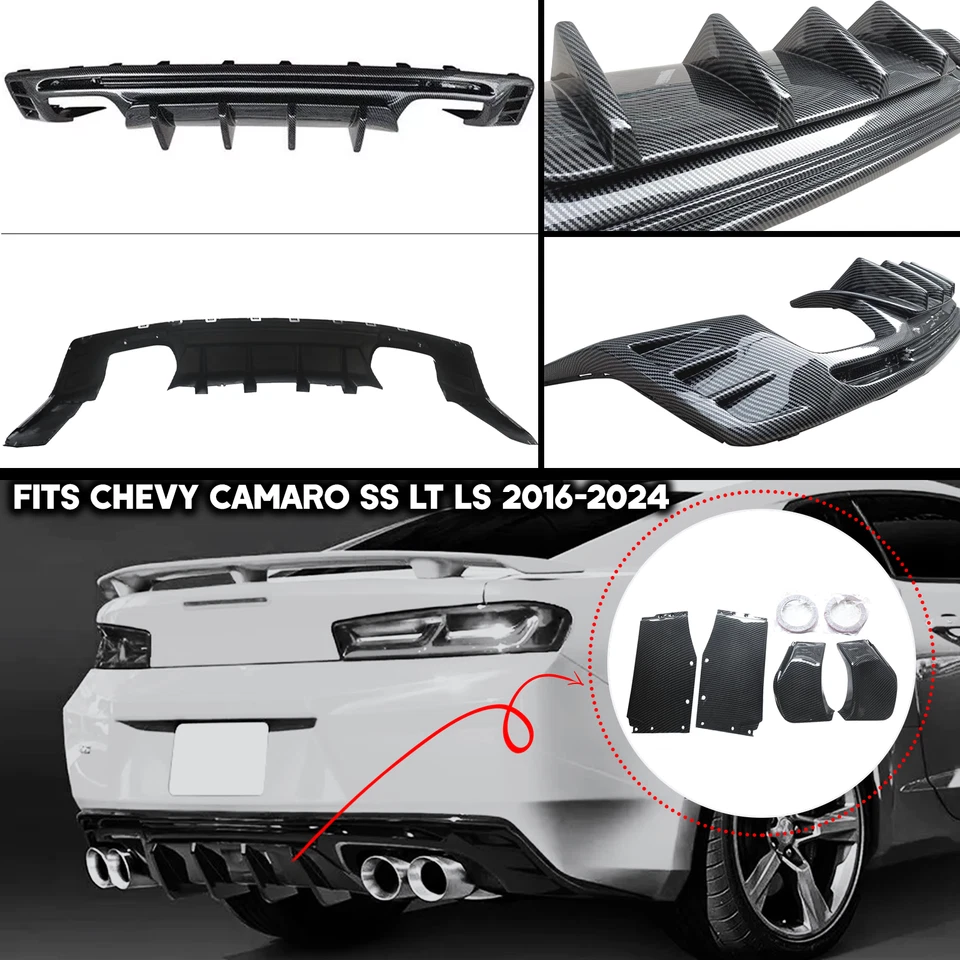 Carbon Fiber Rear Bumper Lip Diffuser Spoiler For Chevy Camaro SS LT LS 2016-24 - Image 4 of 4