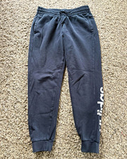 adidas Women  s Black Fleece Jogger Pants S Cotton Blend Drawstring Pockets Logo