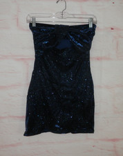American Threads XS Blue Glitter Strapless Peekaboo Bust Bodycon Party Prom 5055