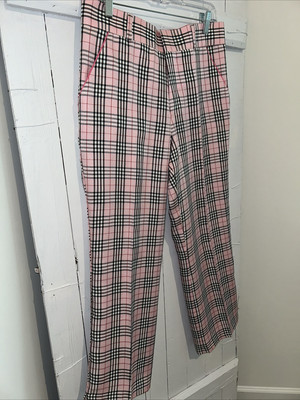 SubSeventy Women's SZ 32 Waist Pink Plaid Golf Pants Wide Leg
