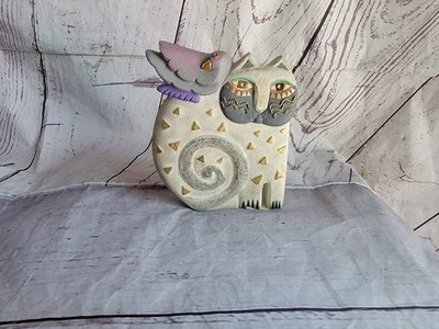 Laurel Burch 1999 Cat Figurine w/Bird   Kindred Spirits  Peute Grey Collectible
