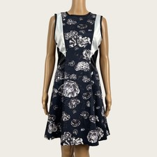 Prabal Gurung Target Size 8 Black White Floral A-Line Fit & Flare Dress Career