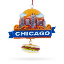 Chicago Skyline with Hot Dog Resin Ornament