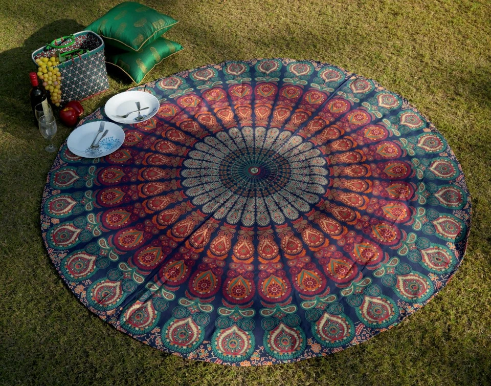 Boho Mandala Roundie Gitano Hippie Tapiz Decorativo Algodón Mantel Meditar... Foto 2 de 4