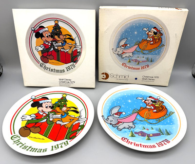Vintage Disney Schmid Christmas Collector Plates 1978 Dumbo Mickey 1979 Pluto