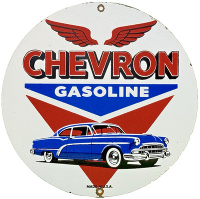 VINTAGE CHEVRON GASOLINE PORCELAIN SIGN GAS STATION PUMP MOTOR OIL SERVICE