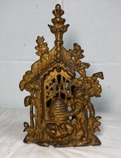 Antique 19th century Victorian Cast Iron Bear & Beehive Original Still Coin Bank