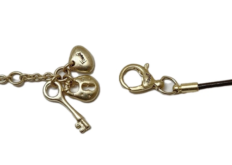 FOSSIL Mother of Pearl Abalone Ornate Filigree Pendant 16-18 Black Cord Necklace - Image 3 of 4