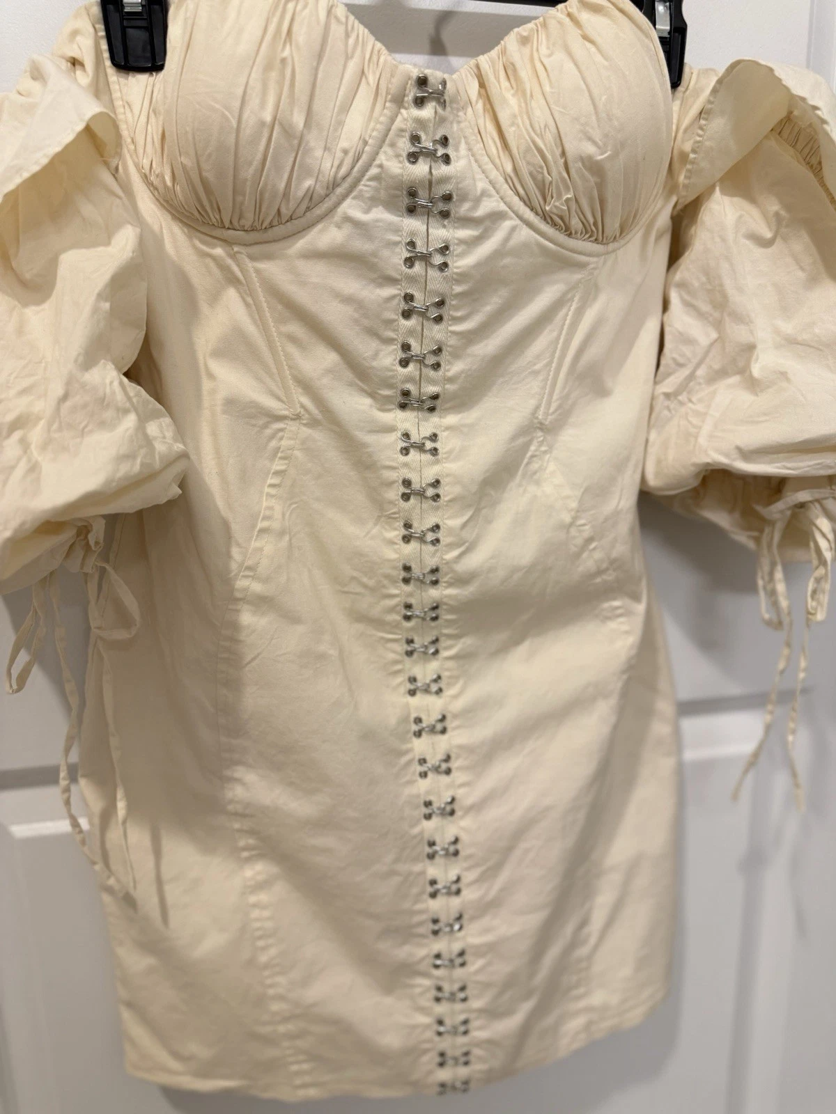 UNDERCOVER Oh Polly Secret Romance Mini abito corsetto manica a sbuffo in avorio taglia US 8