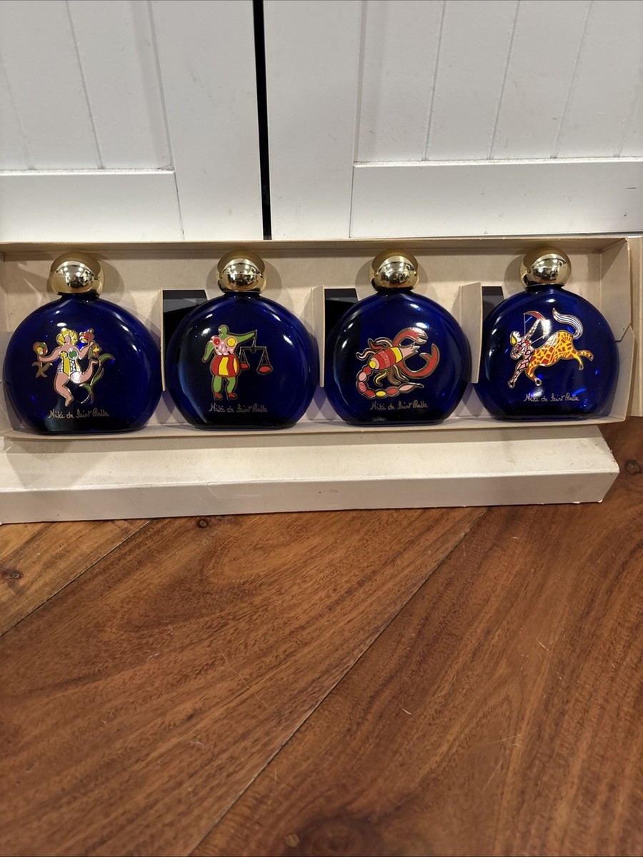 4 Niki de Saint Phalle Cobalt Blue Zodiac Perfume Bottles Empty