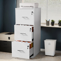 3 Drawer Lockable Filing Cabinet Wooden Home Office File Storage White 98cm