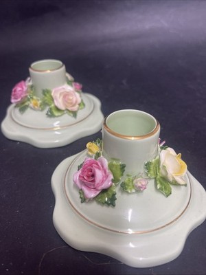 Vintage Paar Royal Adderley Bone China Floral Flower England Kerzenständer