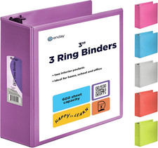 3 Inch Binder 3 Ring Binders Purple, Slant D-Ring 3” Clear View Cover with 2 ins