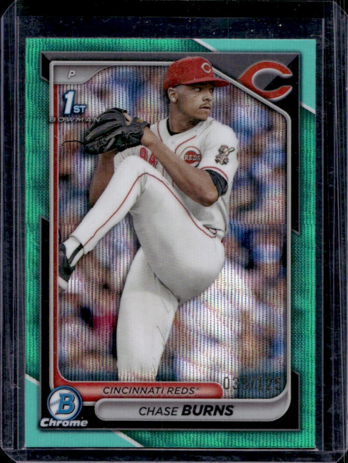 2024 Bowman Draft Chase Burns Chrome Aqua Wave Refractor 1st #/125 Reds
