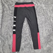 Victoria's Secret Dark Gray and Pink Yoga Leggins with Logo Leg, Womens Sz Large